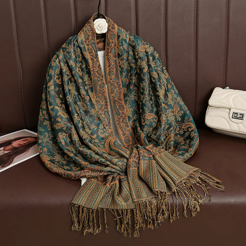 Luxury Autumn Cashmere Pashmina Shawl – Warm Winter Scarves for Women, Printed Cotton Foulard Stole Scarf 2023