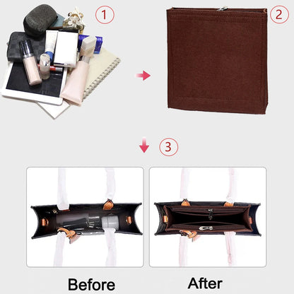 Vertical Tote Insert Organizer — Felt Liner with Pockets for Wallets, Cosmetics & Handbag Storage