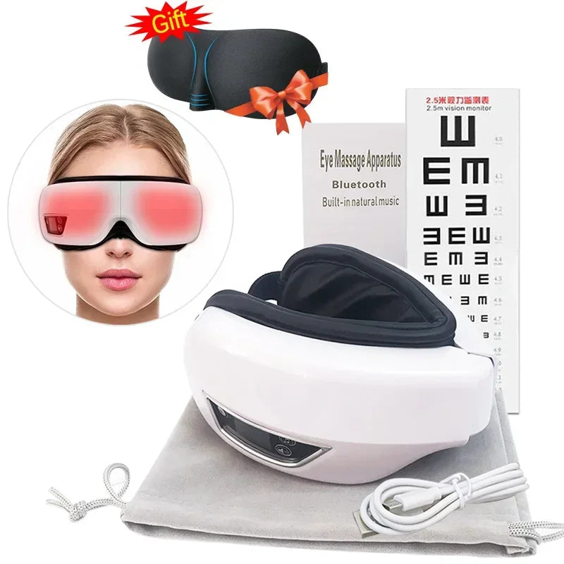 6D Rechargeable Eye Massager – Vibrating Hot Compress with Bluetooth Music for Relaxation, Sleep Improvement & Eye Care
