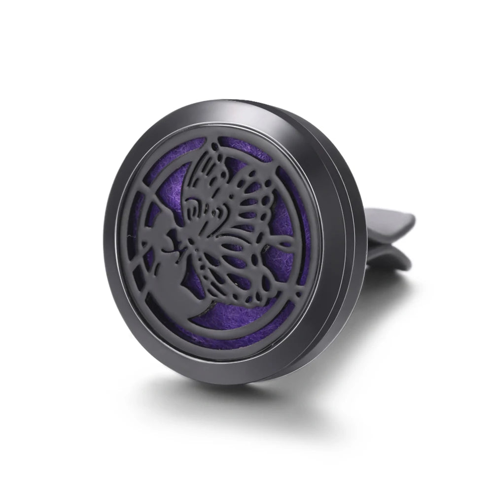 All-Black Tree of Life Car Air Freshener – Stainless Steel Aromatherapy Essential Oil Diffuser Locket Pendant