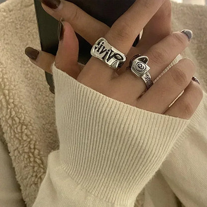 Personalized Girls' Open Ring – Retro Y2K English Letter Jewelry Accessory, 1/2pcs Party Gift