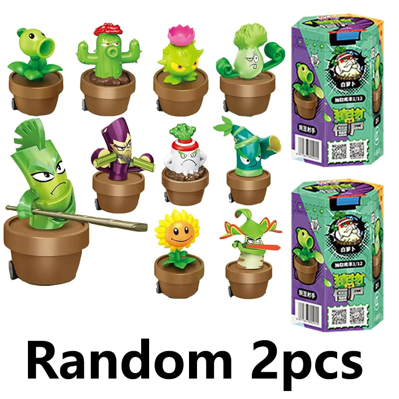 12PCS Plants vs Zombies Blind Box — Peashooter & Sunflower Pull-Back Car Mini Figurines, Collectible Toy for Kids