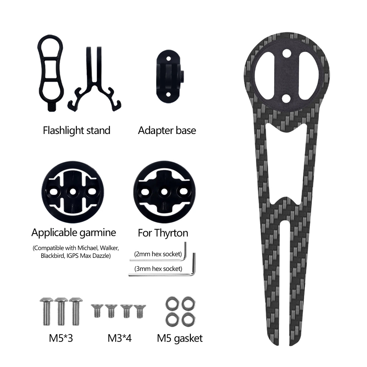 ENLEE Carbon Fiber Road Bike Handlebar Mount - Integrated Computer, Headlight and Camera Extension Bracket