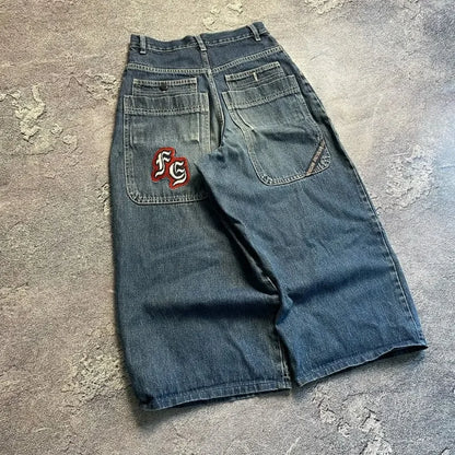 Y2K Embroidered Loose Jeans - Unisex Harajuku Streetwear Retro Hip-Hop Pants