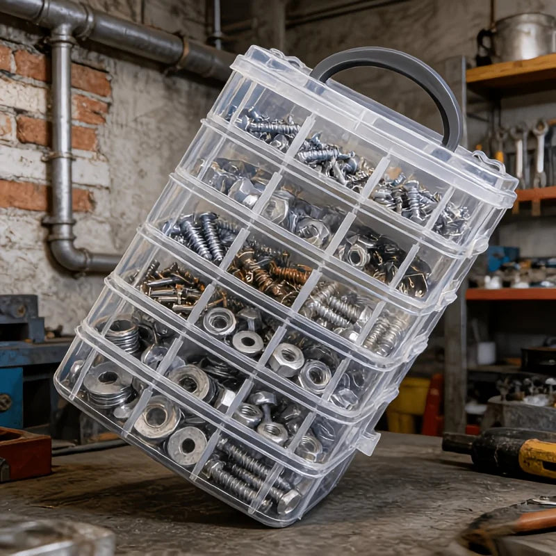 6-Layer Transparent Tool Storage Box - Multifunctional Organizer for Screws & Hardware