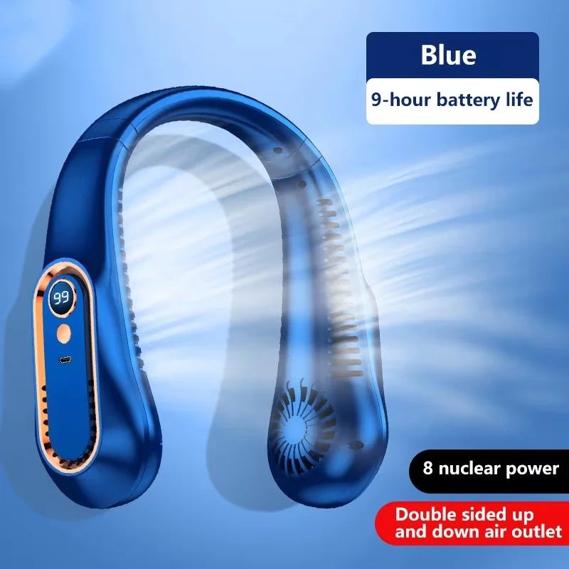 8000mAh Bladeless Neck Fan - Rechargeable Portable Cooling Fan with LED Display for Outdoor Use