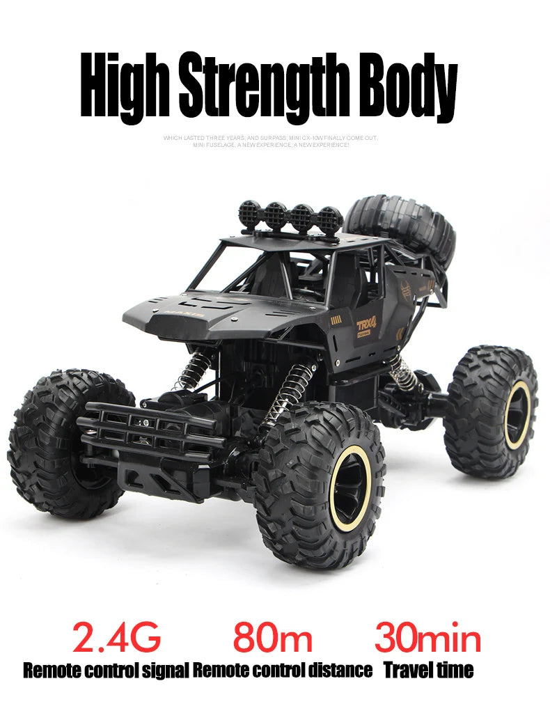 1:12/16 RC Off-Road Truck – 4WD Remote Control Car with Metal Shell & LED Lights for Kids
