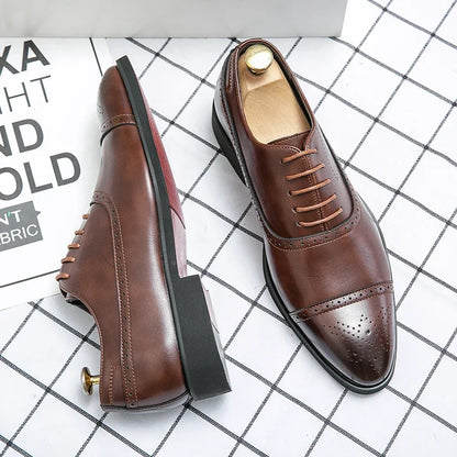 Men’s Red Sole Brogue Dress Shoes - Retro Carved Lace-Up Formal Business Wedding Party Shoes Size 48