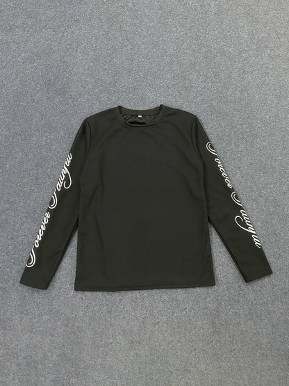 Retro Streetwear Long Sleeve T-Shirt - Loose Fit English Print Casual Crew Neck Top