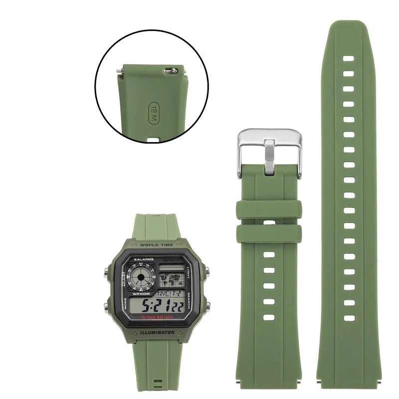 Rubber Silicone Watch Strap for Casio AE-1200, AE-1300, A158, A168W, F-91W & GW400 Series - Replacement Sport Watchband