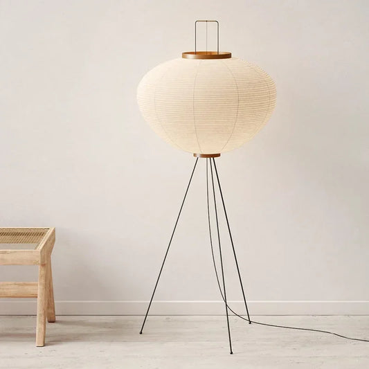 Noguchi Akari Rice Paper Floor Lamp - Japanese Wabi Sabi Vintage Standing Light for Bedroom & Living Room Decor