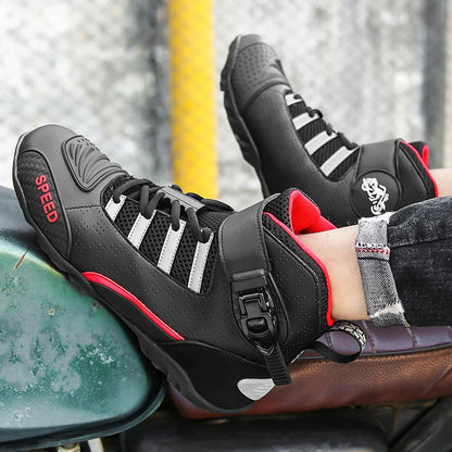 2024 New Motorcycle Boots for Men – Leather, Breathable, Anti-Slip, Wear-Resistant Racing Ankle Boots for Riders