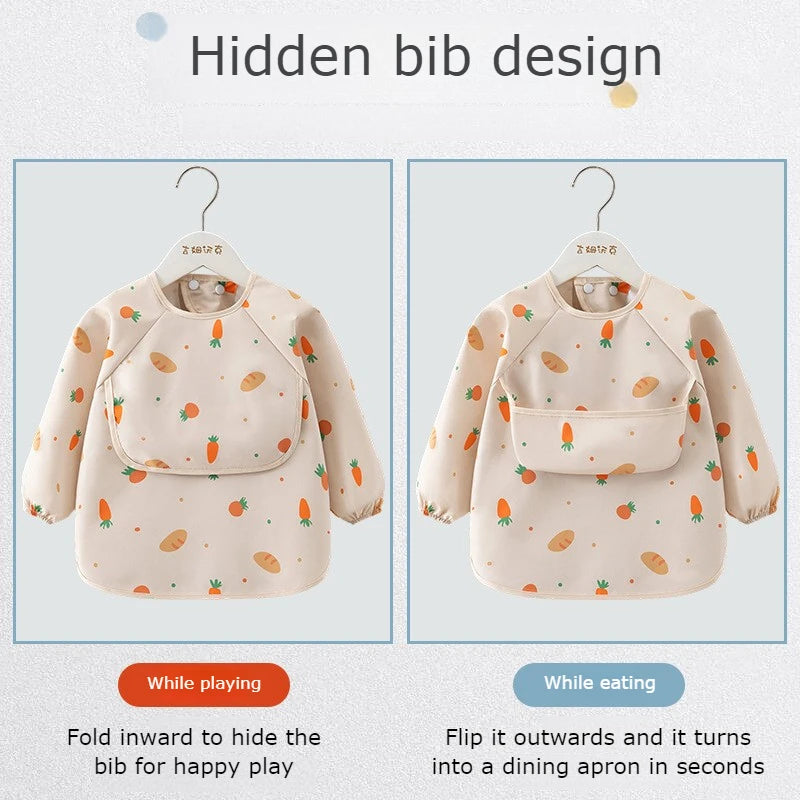 Waterproof Long Sleeve Baby Feeding Bib - Toddler Apron Smock with Food Catcher Pocket for Mess-Free Mealtime