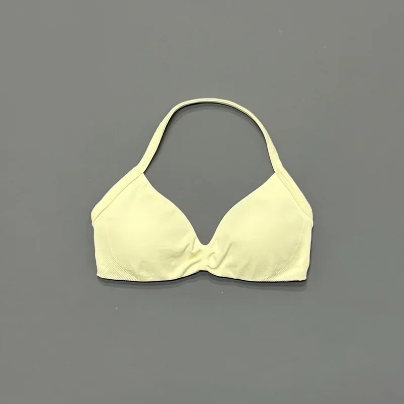 Histello Women’s Strappy Sports Bra - Seamless High-Support Yoga, Running and Workout Halter Top