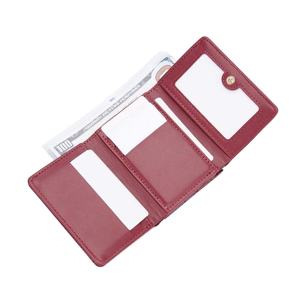 Baellerry Short Women’s Wallet — Crocodile Pattern Coin & Card Holder with Photo Slots, Hasp Purse for Girls