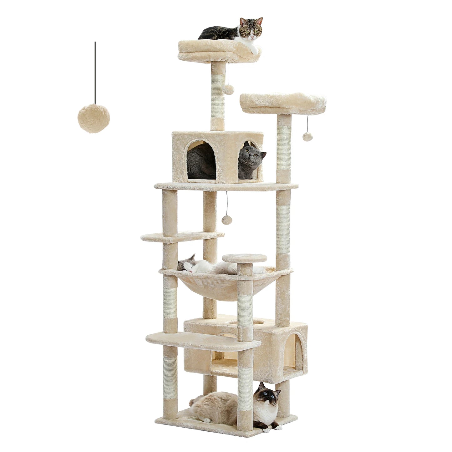 Large Indoor Cat Tree Tower with Sisal Scratching Posts, Hammock, Padded Perches & Condos – Cat Toys and Activity Center