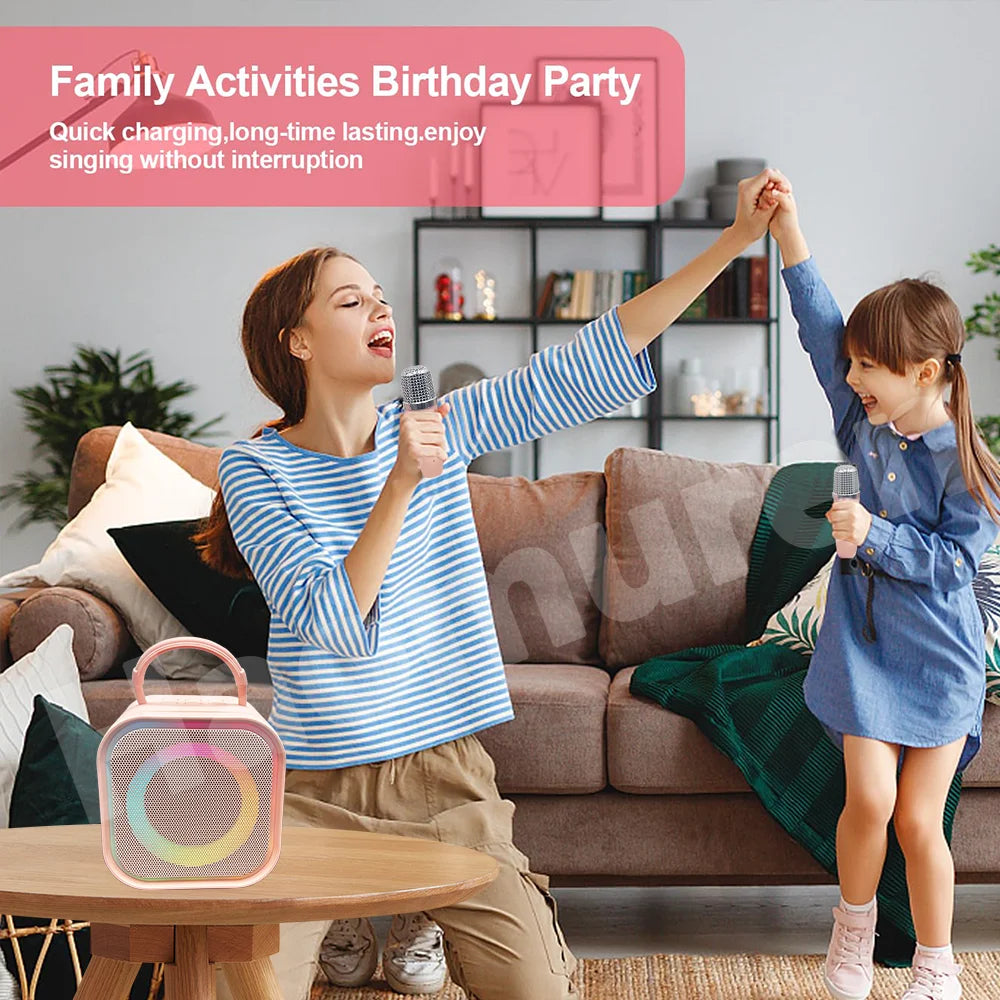 Haomuren Mini Karaoke Machine for Kids – Portable Bluetooth Speaker with 2 Mics, All-in-One Home Party Toy & Gift for Girls