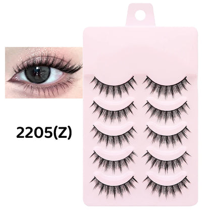 DINGSEN 5 Pairs Manga Style False Eyelashes — Soft, Natural, Long Anime Wispy Strip Lashes for Makeup