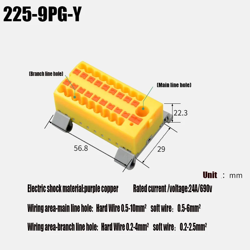 Push-In Modular Wire Connector Terminal Block – Compact 1-In Multiple-Out Splicing Lighting Connector, 225 Series (1Pc)