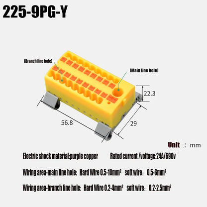 Compact Push-In Wire Connector Terminal Block – Fixed Modular Multi-Link Splicing 1-In Multiple-Out Lighting Connector 225 Series