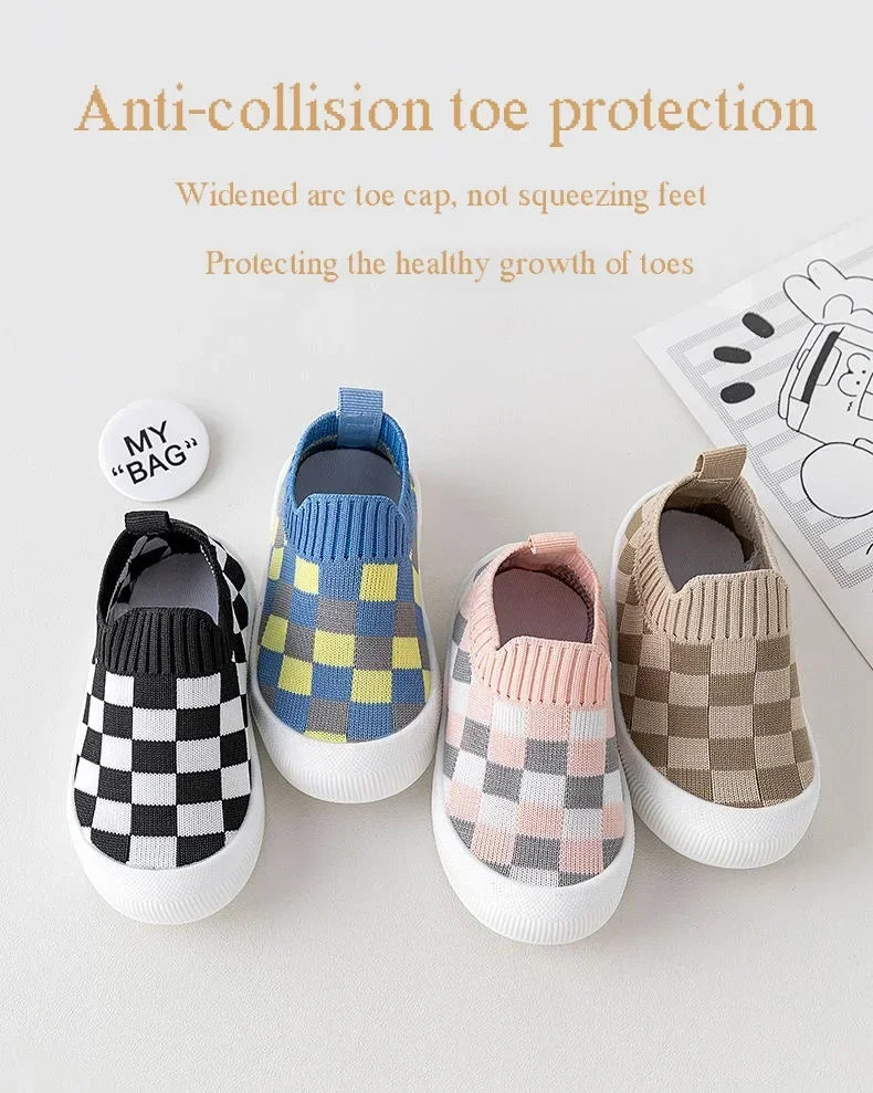 2025 Spring Toddler Slip-On Shoes – Non-Slip First Walkers for Boys and Girls, Classic Plaid Sneakers
