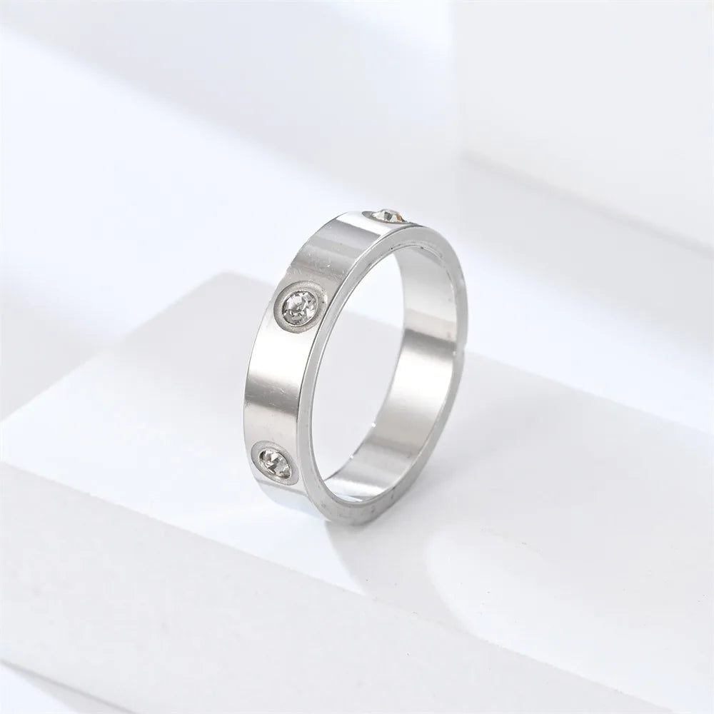 Classic Stainless Steel Diamond Ring — Unisex Fashion Jewelry Gift, Sizes 5-11 for Men & Women
