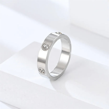 Classic Stainless Steel Diamond Ring — Unisex Fashion Jewelry Gift, Sizes 5-11 for Men & Women