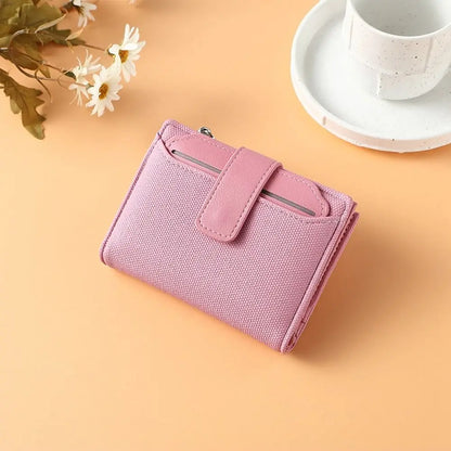 Fashionable Women’s Folding Short Wallet — High-Quality PU Leather Solid Color Purse with Zipper Coin Pocket & Card Holder