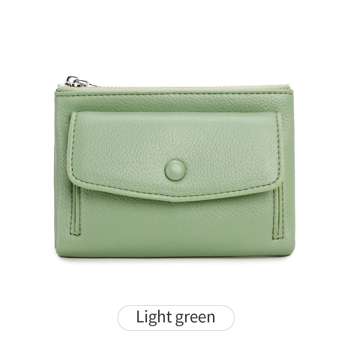Women’s PU Leather Short Double Zipper Wallet – Simple Solid Color, Large Capacity Credit Card Holder with Coin Pocket