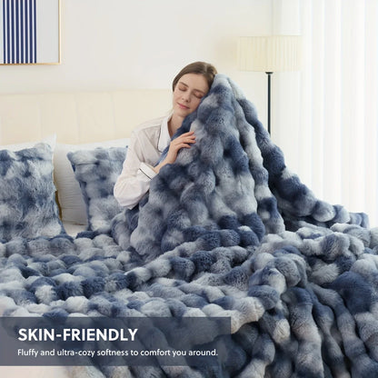 Cozy Faux Rabbit Fleece Throw Blanket – Soft Warm Plush 1pc Bed Sofa Blanket for Bedroom, Living Room & Dormitory Use