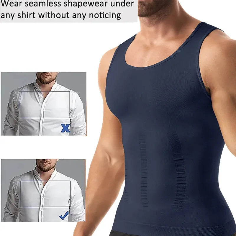 Men’s Compression Shirt Body Shaper – Slimming Vest Tight Tummy Control Tank Top Underwear for Shaping & Fitness Support