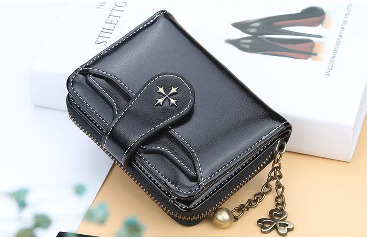 Women’s PU Leather Wallet — Short Hasp Coin & Card Holder, Small Money Bag Clutch in Blue & Red
