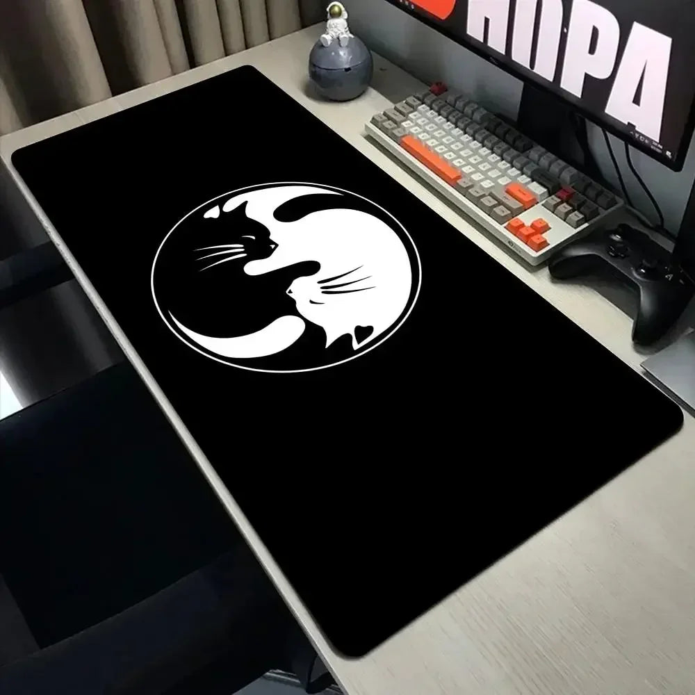 Funny Black Cat Mouse Pad - XXL Kawaii Desk Mat 800x400 Large Computer Keyboard Pad for Office Gaming Setup