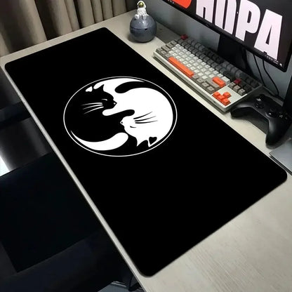 Funny Black Cat Mouse Pad - XXL Kawaii Desk Mat 800x400 Large Computer Keyboard Pad for Office Gaming Setup