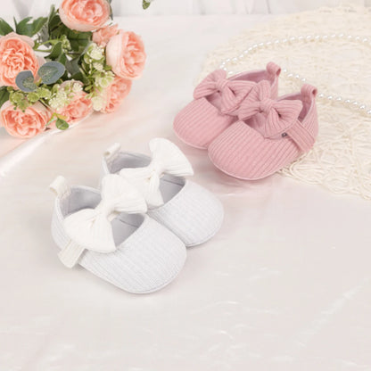 Meckior Baby Girl Shoes — Spring & Autumn Cotton Sole Moccasins with Bow, Anti-Slip First Walkers for Newborns & Toddlers