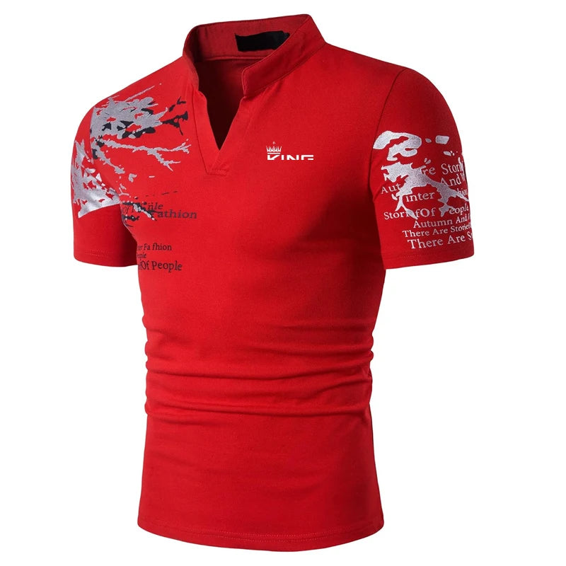 Men's Graphic Print Polo Shirt - V-Neck Short Sleeve Golf & Streetwear Top