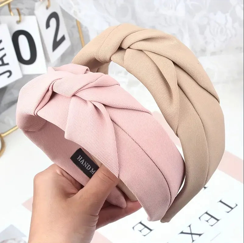 New Fashion Knotted Headbands for Women – Solid Color Cloth Hair Bands, Wide Soft Hair Hoop, Hair Accessories for Girls