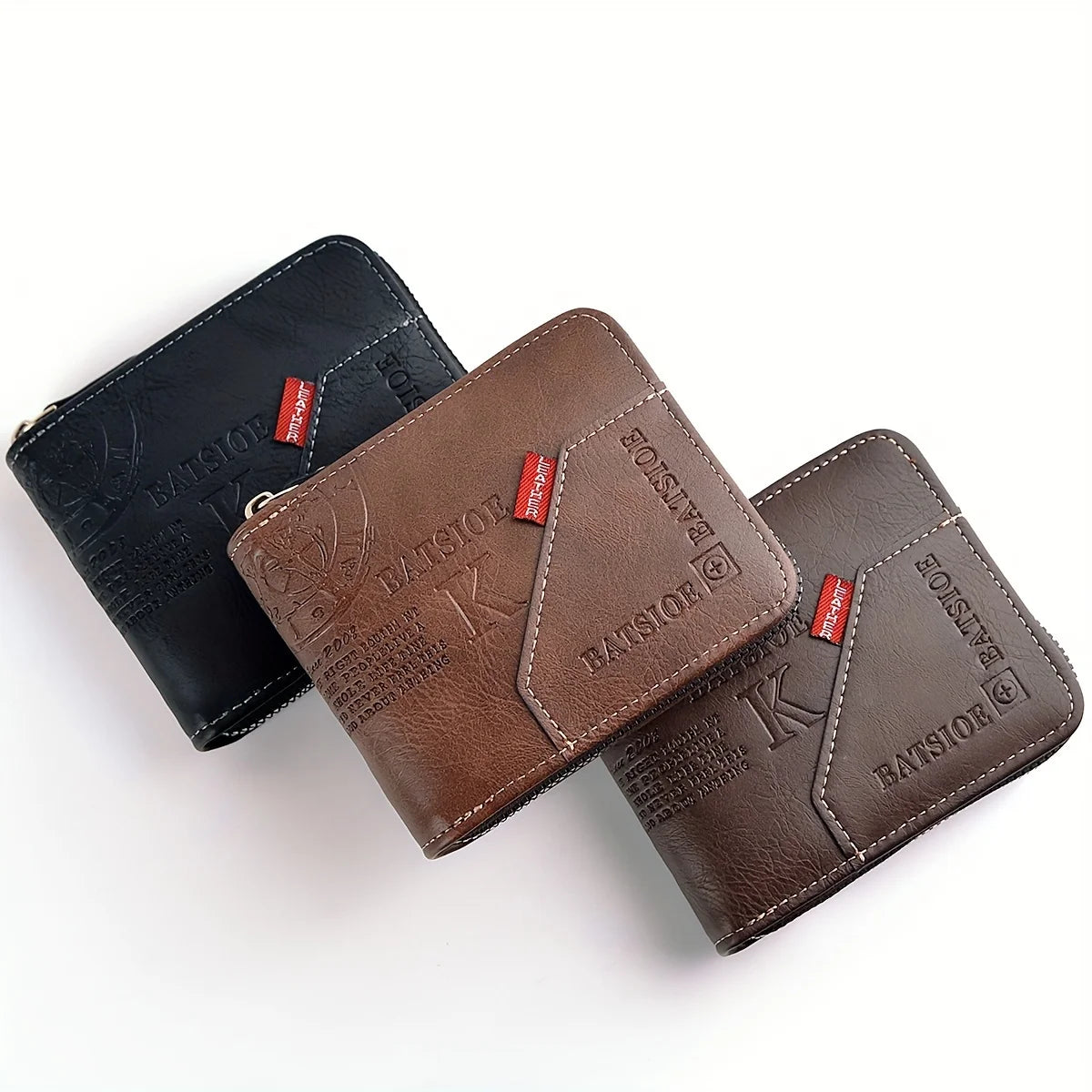 Men's PU Wax Oil Skin Wallet – Short Card Holder & Coin Purse with Zipper Around for Men