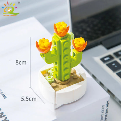 HUIQIBAO MOC Flower & Succulent Potted Building Block Set – DIY Eternal Bouquet, Home Desk Plant Decor, Girls & Kids Toy Gift