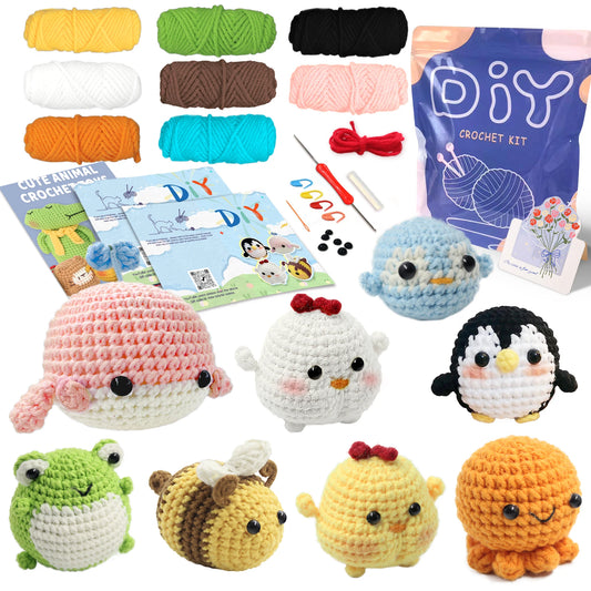 Animal Crochet Kit for Beginners - DIY Starter Set with Step-by-Step Knitting & Craft Supplies