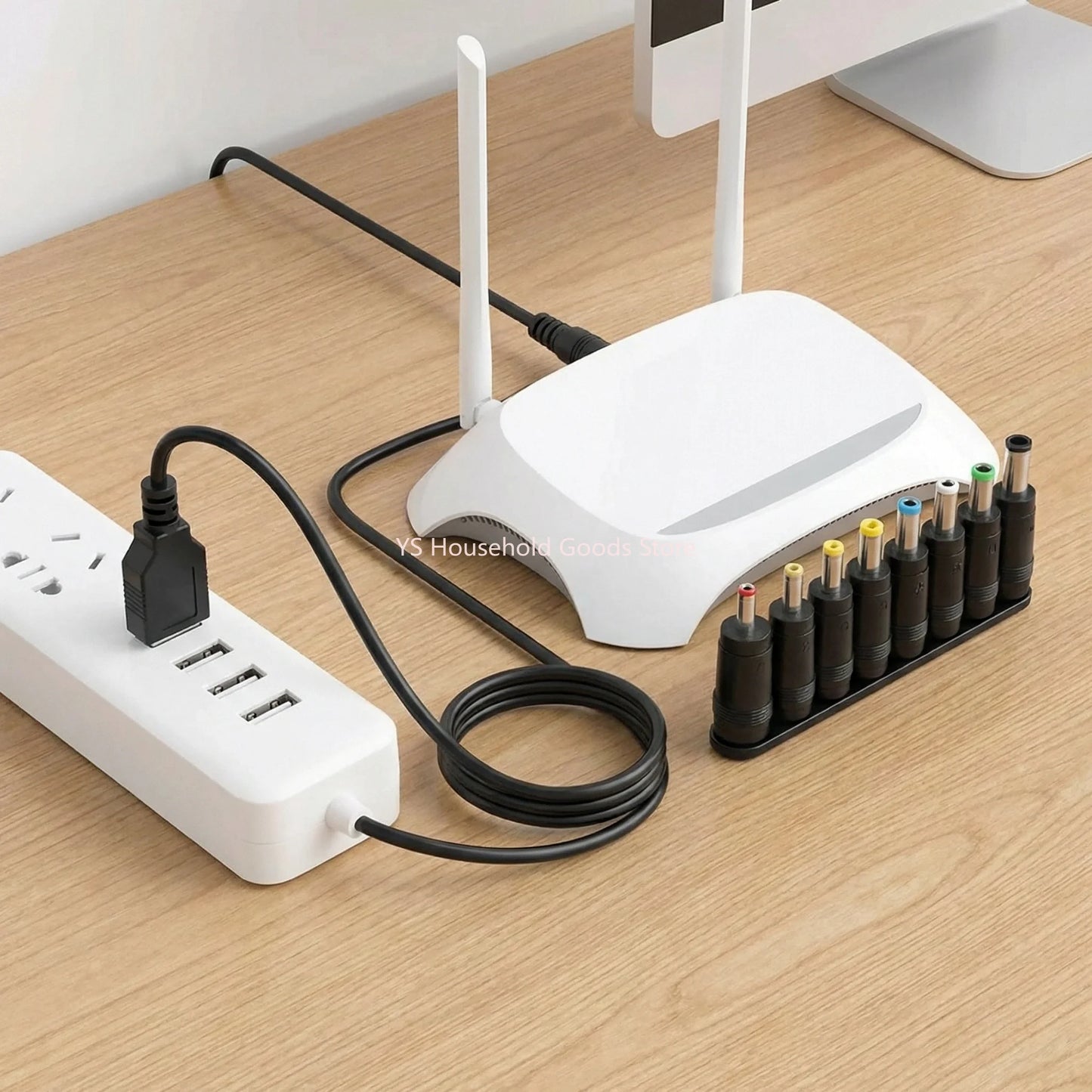 USB to DC 5.5x2.1mm Power Cable - 8-Connector Tips for CCTV Cameras and TV Boxes