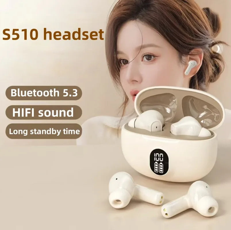 S510 TWS Wireless Bluetooth 5.3 Earbuds - LED Digital Display Stereo Headphones for Xiaomi & More