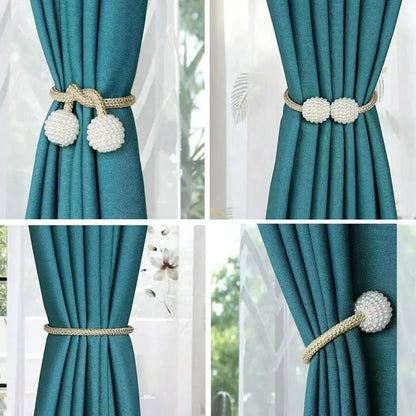 Pearl Magnetic Curtain Tiebacks – Decorative Ball Buckle Clips for Elegant Curtain Holders, 1–2 Pieces