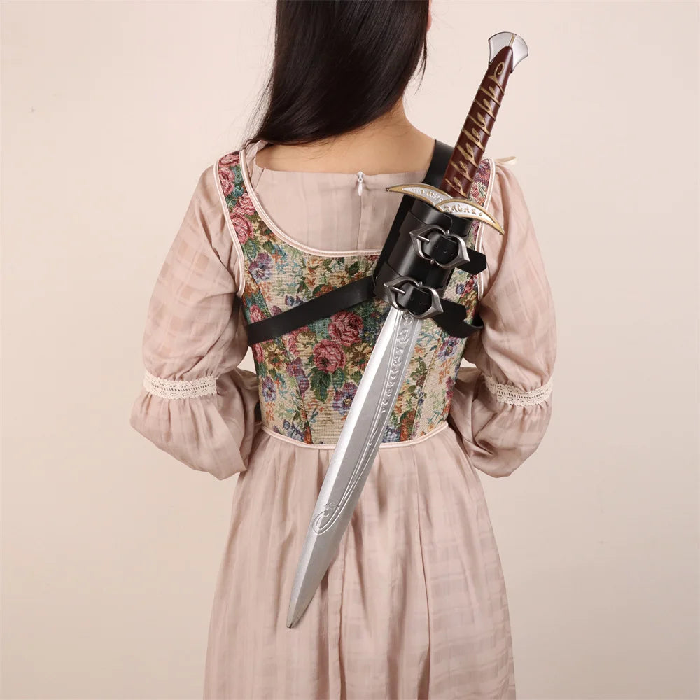 Medieval Sword Shoulder Double Back Scabbard - PU Leather Rapier Sheath with Buckle Strap for Viking Knight Cosplay