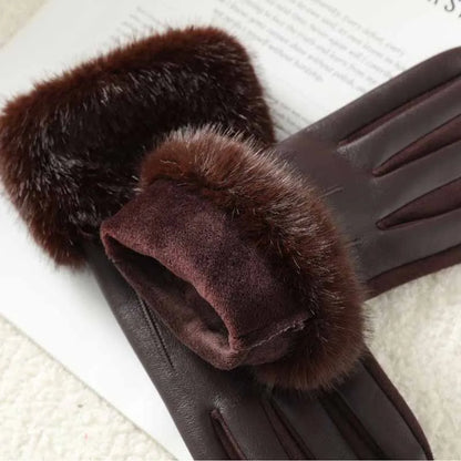 Women’s Winter Faux Fur Gloves - Warm PU Leather Gloves with Thermal Lining and Windproof Cuffs