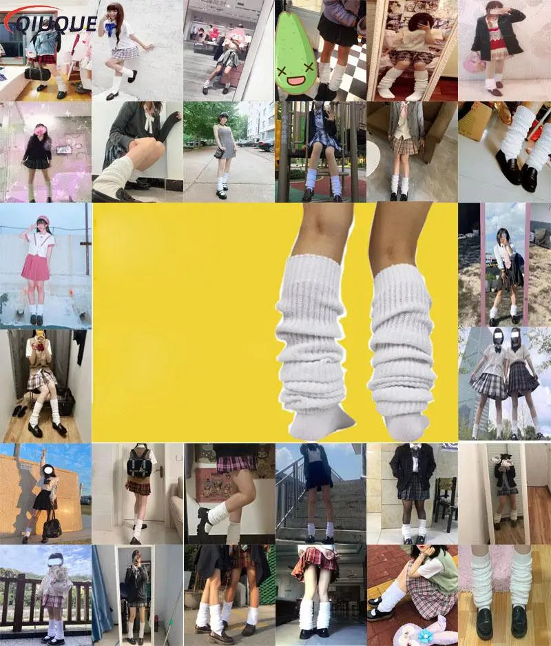 White & Black Loose Slouch Socks – JK Uniform Cosplay Leg Warmers for Women & Girls