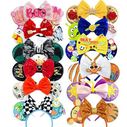 Mickey Mouse Ears Headband with Bow – Sequin Candy Cosplay Costume Party Accessory for Girls & Women, Christmas Gift