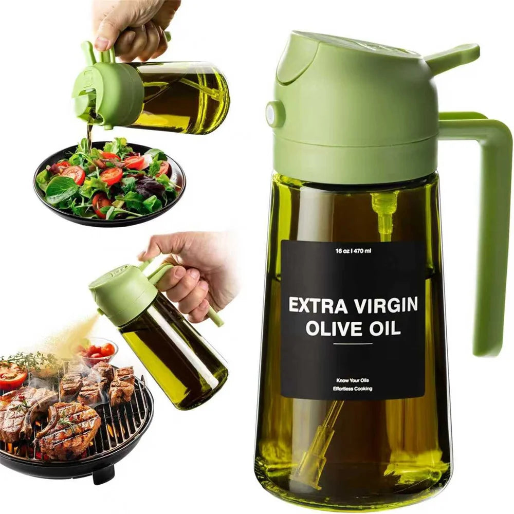 470ml Glass Oil Sprayer Bottle - 2-in-1 Olive Oil Dispenser and Cooking Spray Bottle with Stickers