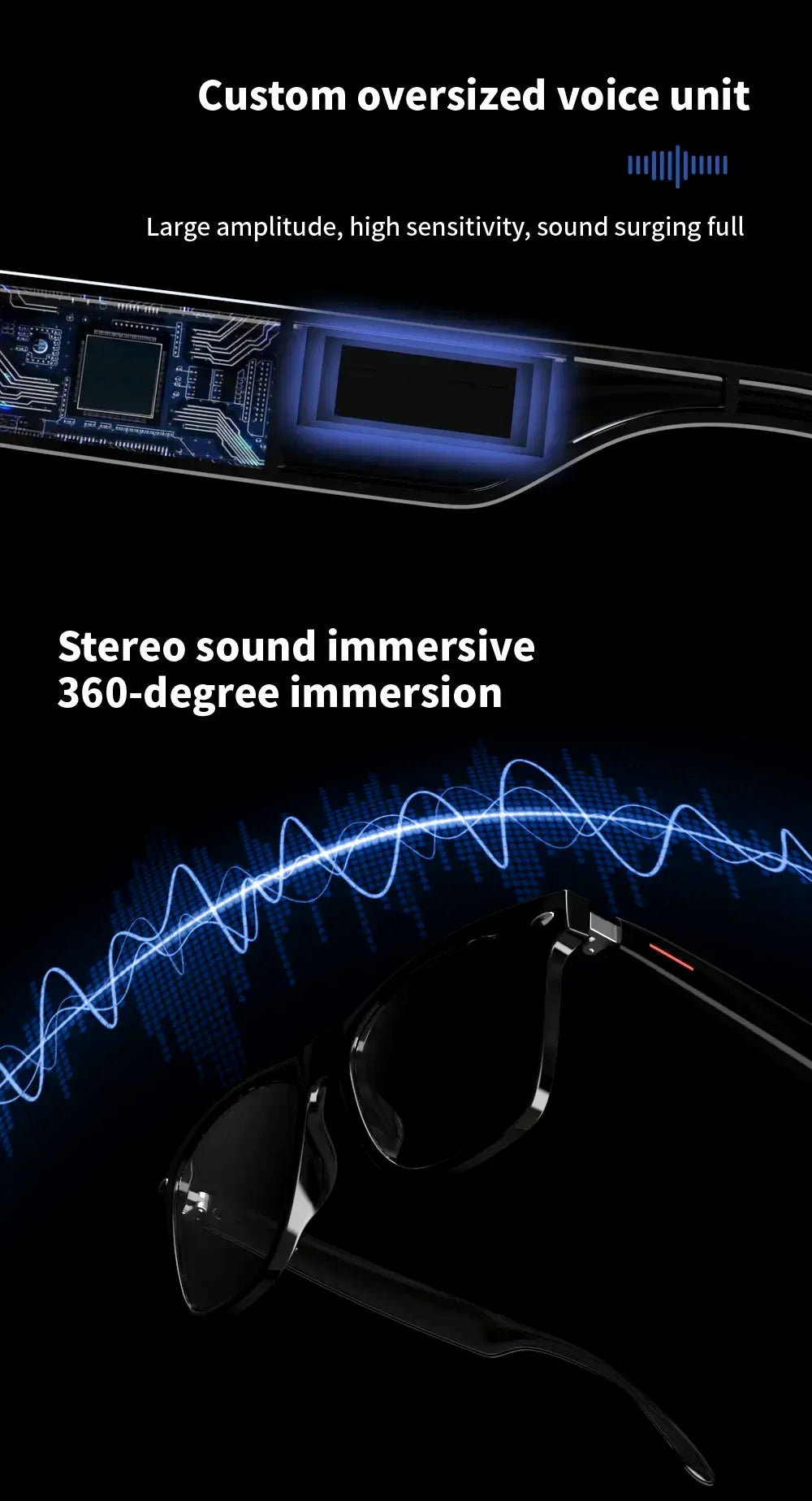 Hiwego Camera Smart Music Sunglasses – Wireless Bluetooth Headset with HIFI Sound, Earphones, Hands-Free Call & Driving Glasses
