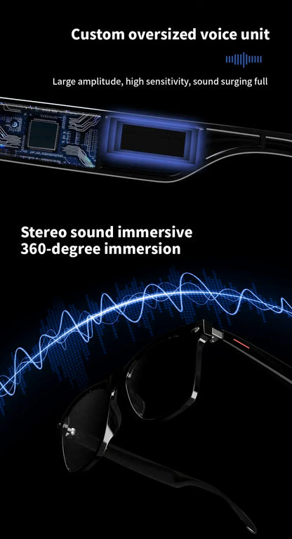 Hiwego Camera Smart Music Sunglasses – Wireless Bluetooth Headset with HIFI Sound, Earphones, Hands-Free Call & Driving Glasses